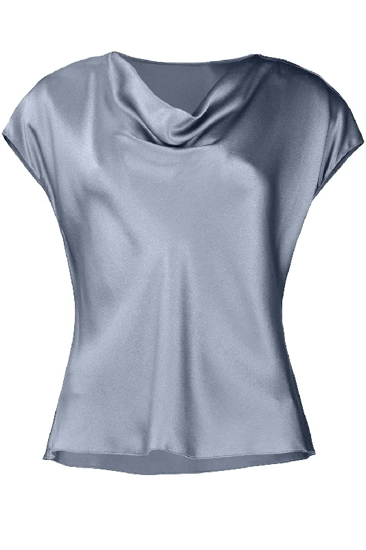 Cowl Neck Cap Sleeve Blouse - Iris Water