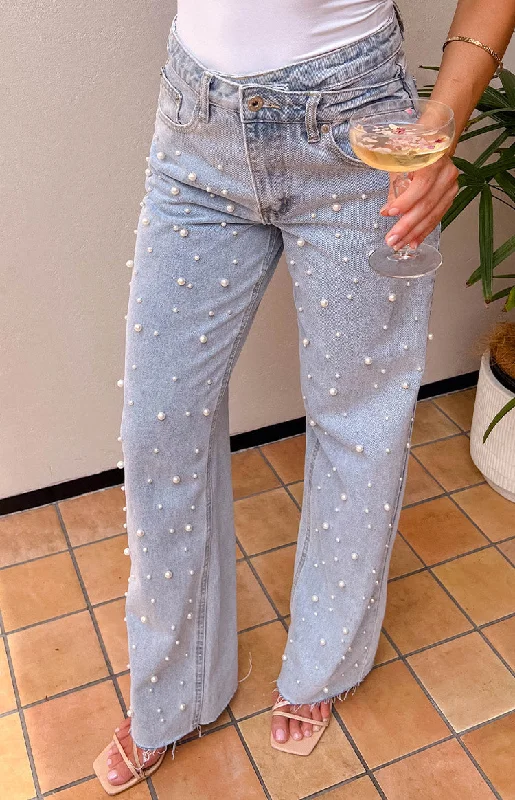 Denim Dazzle Pearl Light Wash High Waisted Jeans