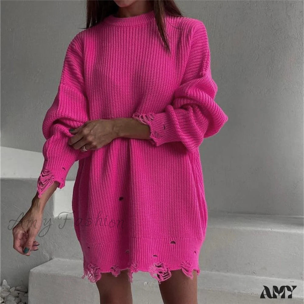 Amy Fashion - Knitted Casual O Neck Long Sleeve Fashion Sweater