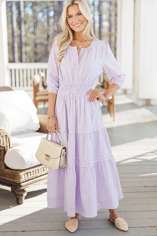 It's In The Air Lavender Purple 3/4 Sleeve Midi Dress