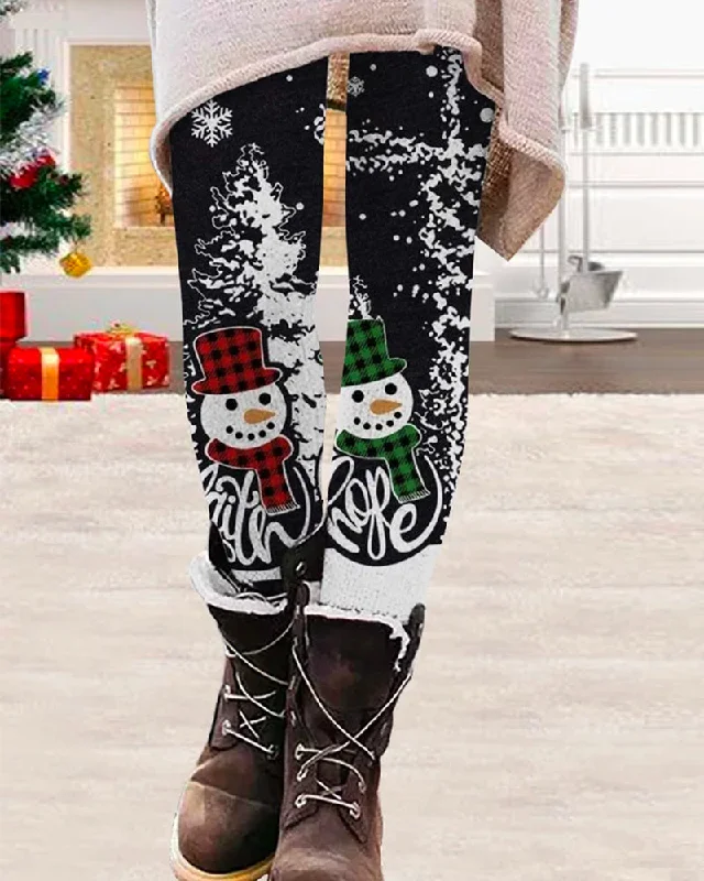 Christmas snowman print leggings