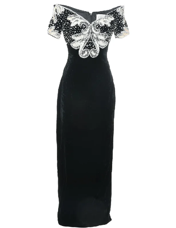 Velvet Black Evening Dress - XS