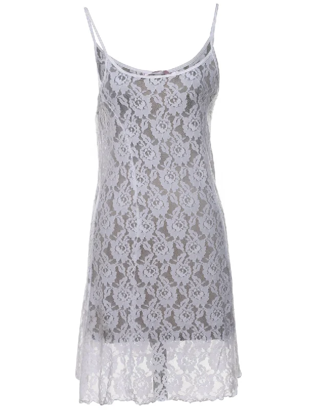 White Sheer Effect Lace Slip - S