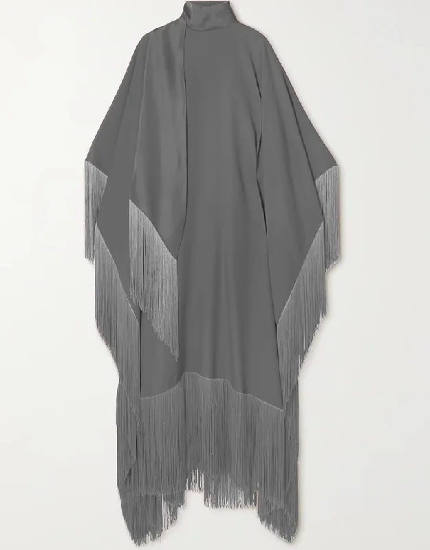 Grey High Neck Style Fringed Kaftans