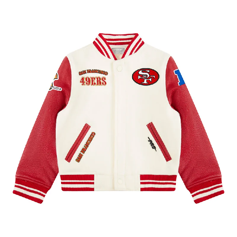 NFL SAN FRANCISCO 49ERS RETRO CLASSIC TODDLER BOYS RIB WOOL VARSITY JACKET (EGGSHELL/ RED)