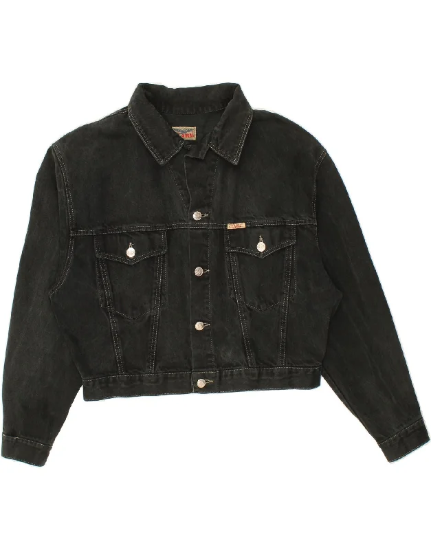 CLARKS Womens Crop Denim Jacket UK 16 Large Black