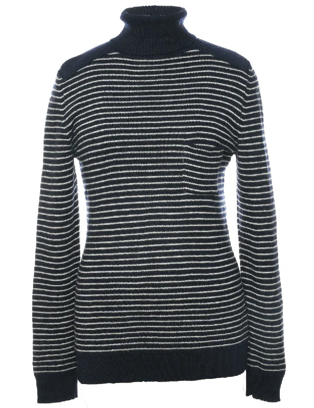 Wool Striped Turtleneck Jumper - L