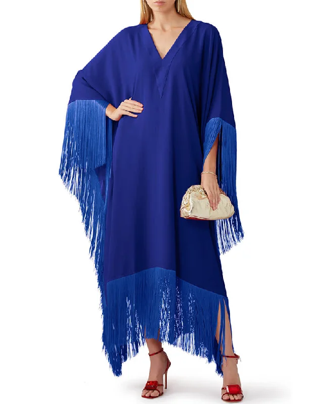 Royal Blue V-Neck Style Fringed Kaftans