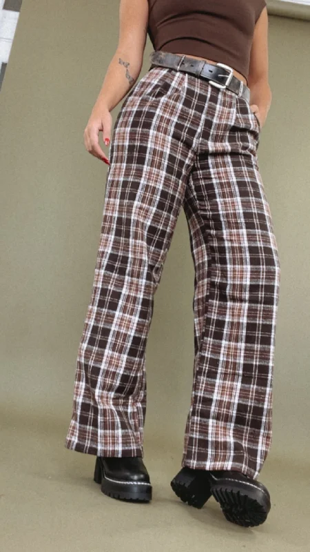 Plaid Straight Leg Pants, Brown