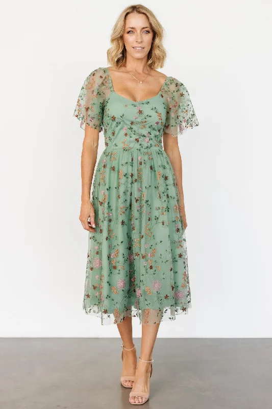 Gwyneth Tulle Midi Dress | Eucalyptus Floral