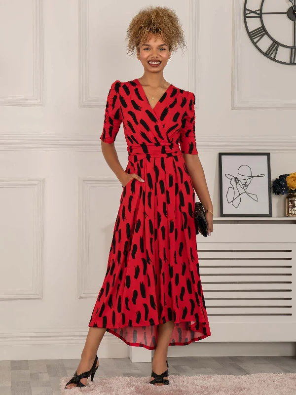 Quanna Stroke Print Jersey Maxi Dress, Red