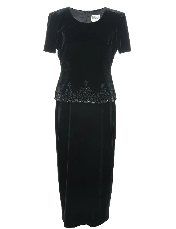 Velvet Black Evening Dress - M