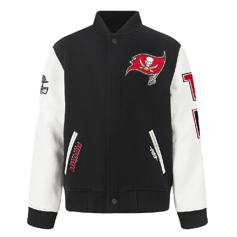 NFL TAMPA BAY BUCCANEERS CLASSIC BIG BOYS WOOL VARSITY JACKET (BLACK/WHITE)