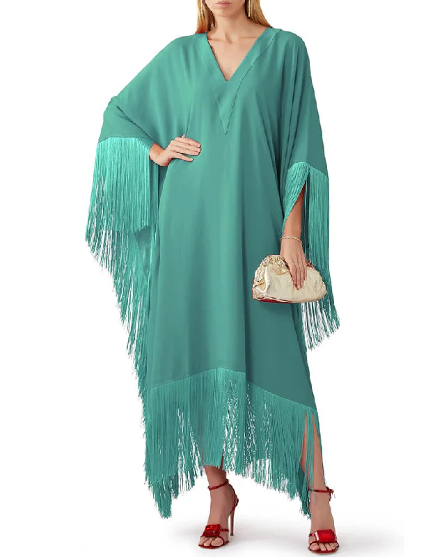 Turqouise Green V-Neck Style Fringed Kaftans