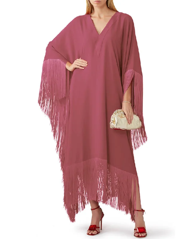 Salmon V-Neck Style Fringed Kaftans