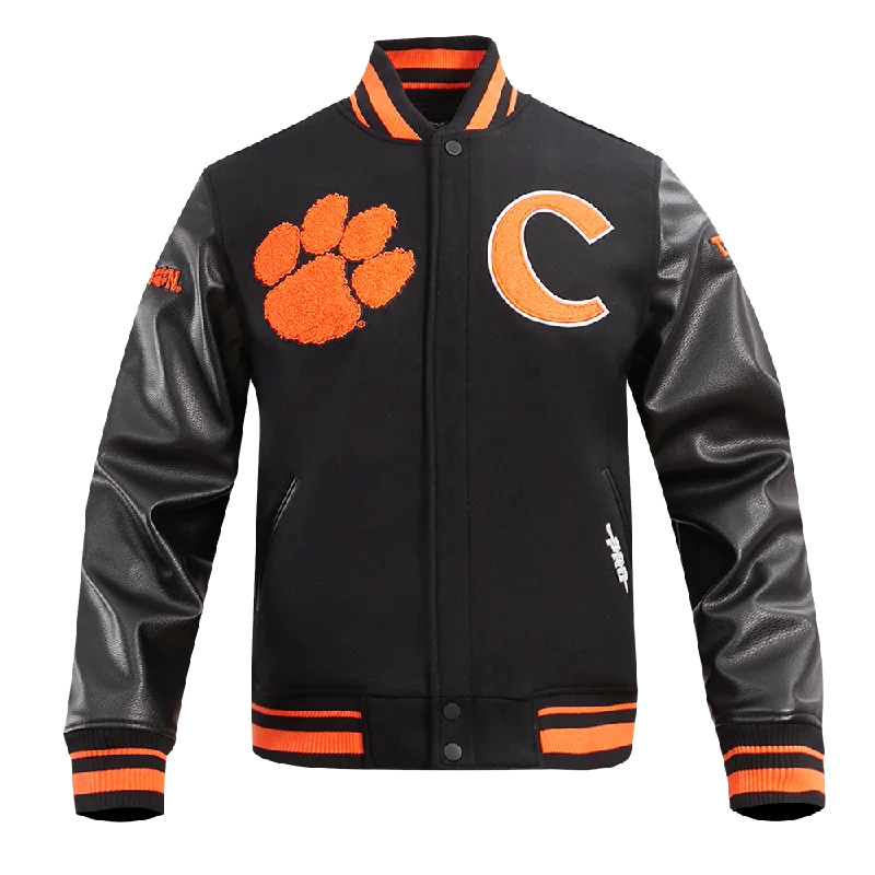 CLEMSON UNIVERSITY CLASSIC RIB WOOL VARSITY JACKET (BLACK/ORANGE)