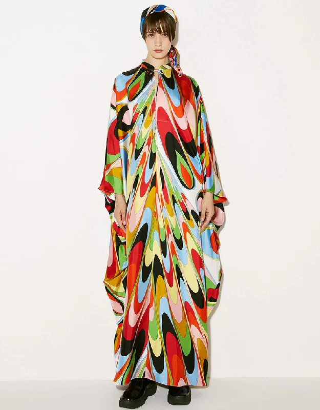 Multi Color Soft Satin Silk Maxi Dress