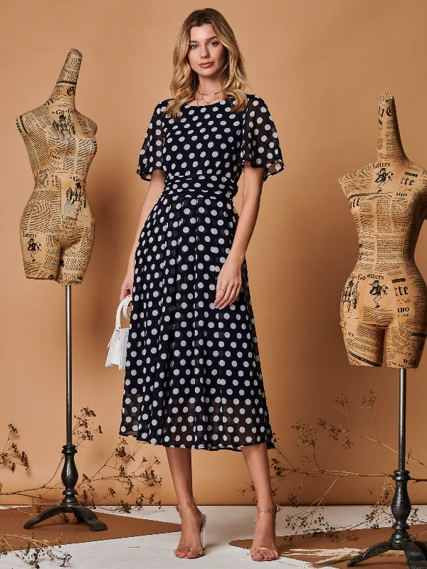 Spot Print Chiffon Maxi Dress, Navy Spot