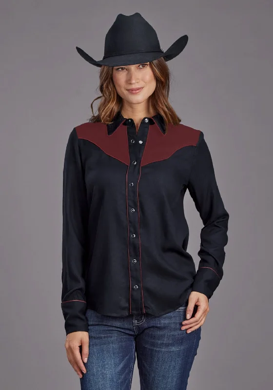 Stetson Womens Western Fancy Yoked Black/Wine 100% Rayon L/S Blouse