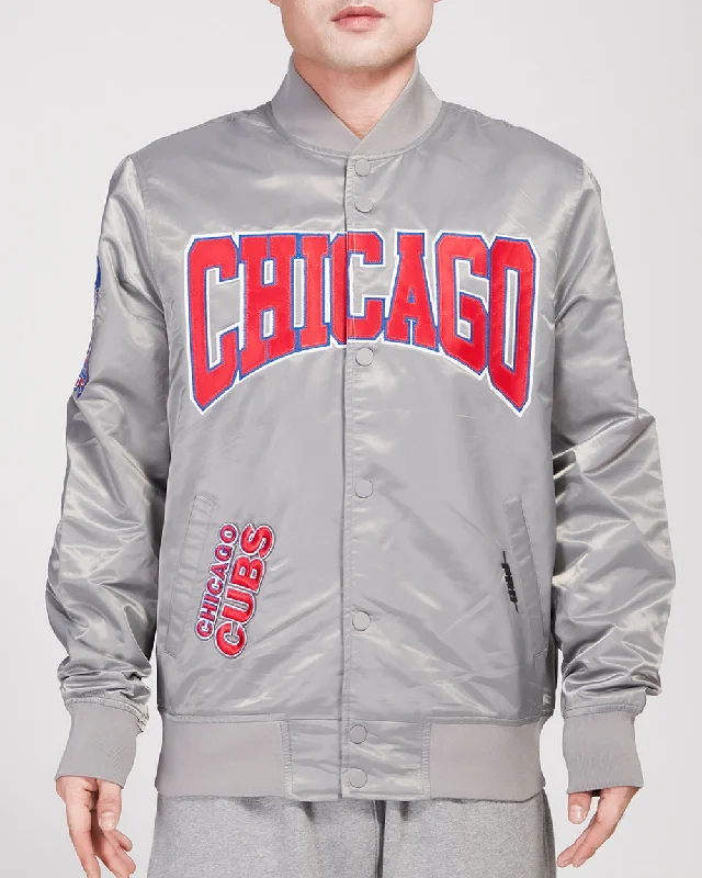 MLB CHICAGO CUBS CREST EMBLEM SATIN JACKET (GRAY)