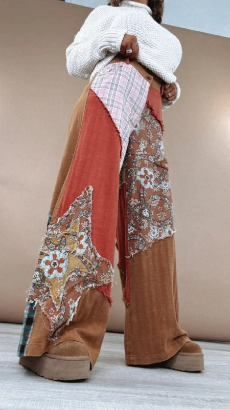 To The Streets Patchwork Wide Leg Pant, Rust