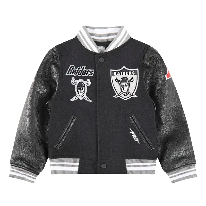 NFL LAS VEGAS RAIDERS RETRO CLASSIC TODDLER BOYS RIB WOOL VARSITY JACKET (BLACK/GRAY)