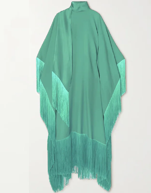 Turqouise Green High Neck Style Fringed Kaftans