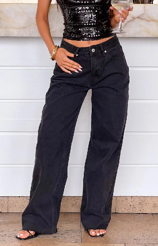 She's Yours Black Wide Leg Boyfriend Jeans