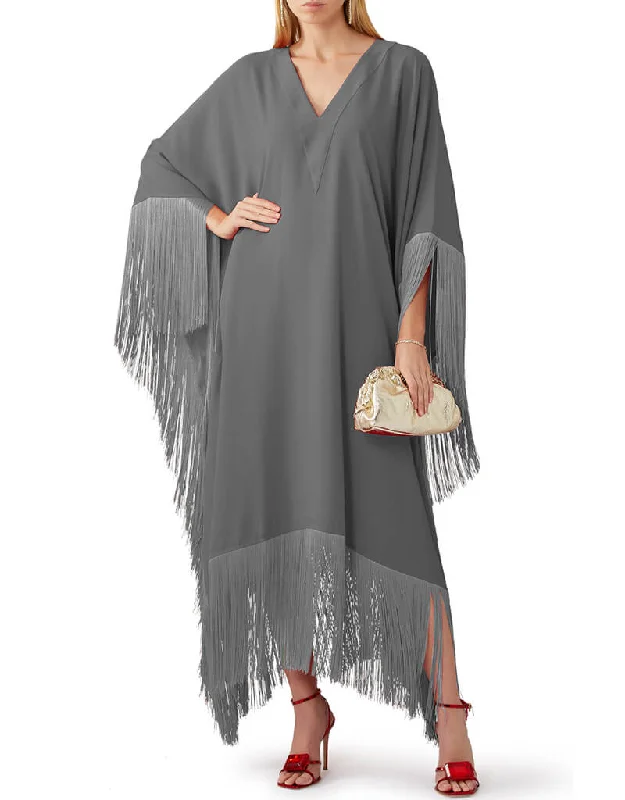 Grey V-Neck Style Fringed Kaftans