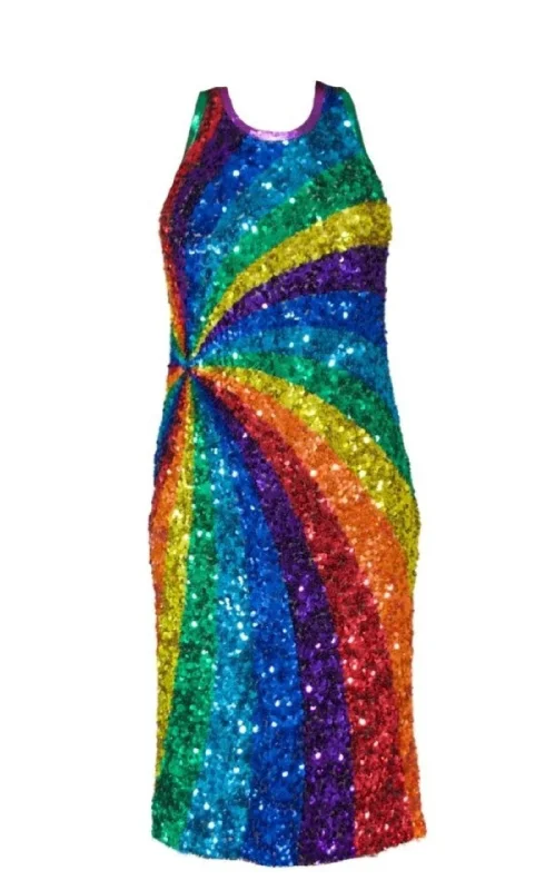 Rainbow colours sequins cocktail dress