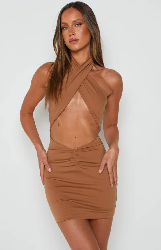 Finley Tan Halter Mini Dress