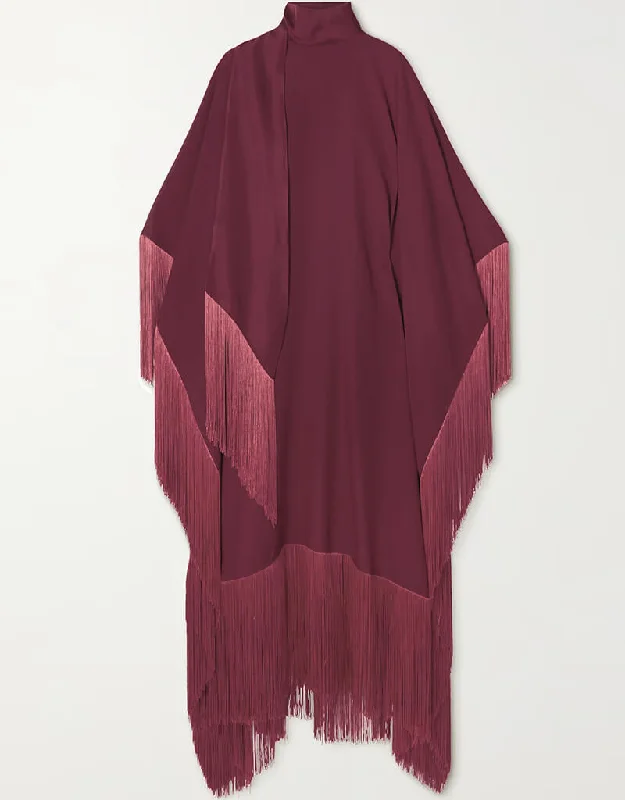 Wine High Neck Style Fringed Kaftans