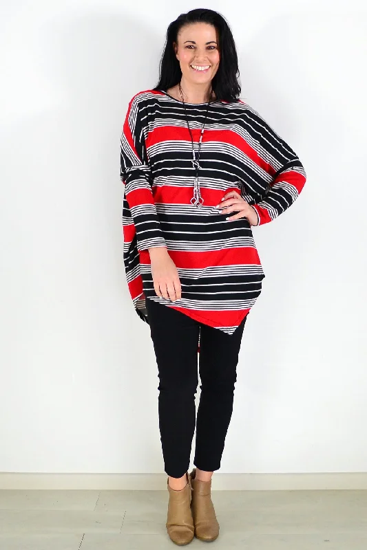 Red Black Walk My Way Fleece Tunic Top