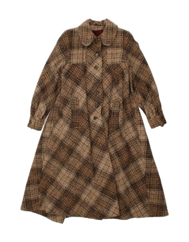 JIMMY HOURIHAN Womens Overcoat UK 12 Medium  Brown Check New Wool