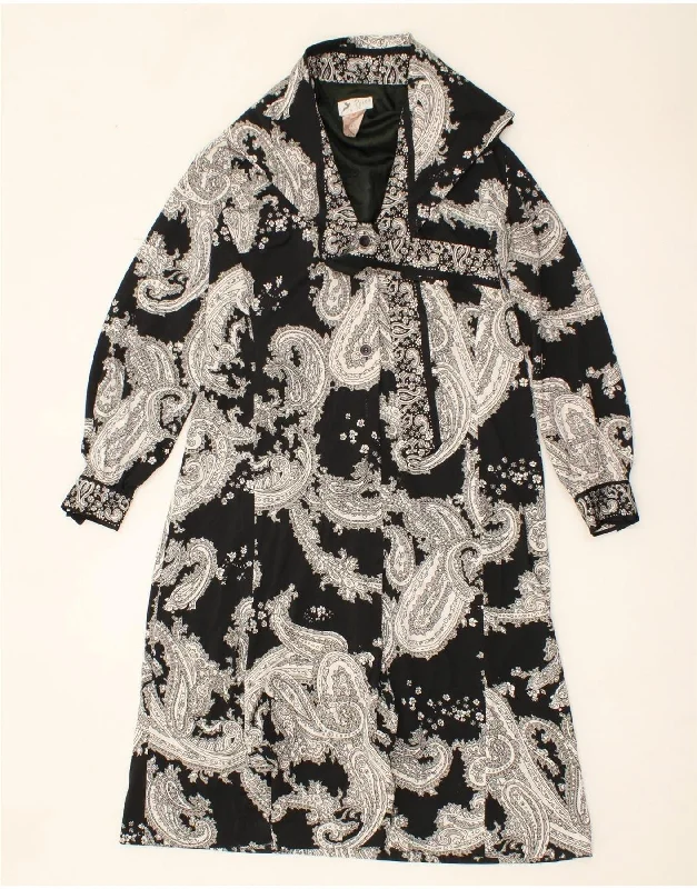 VINTAGE Womens Overcoat IT 42 Medium Black Paisley Polyester