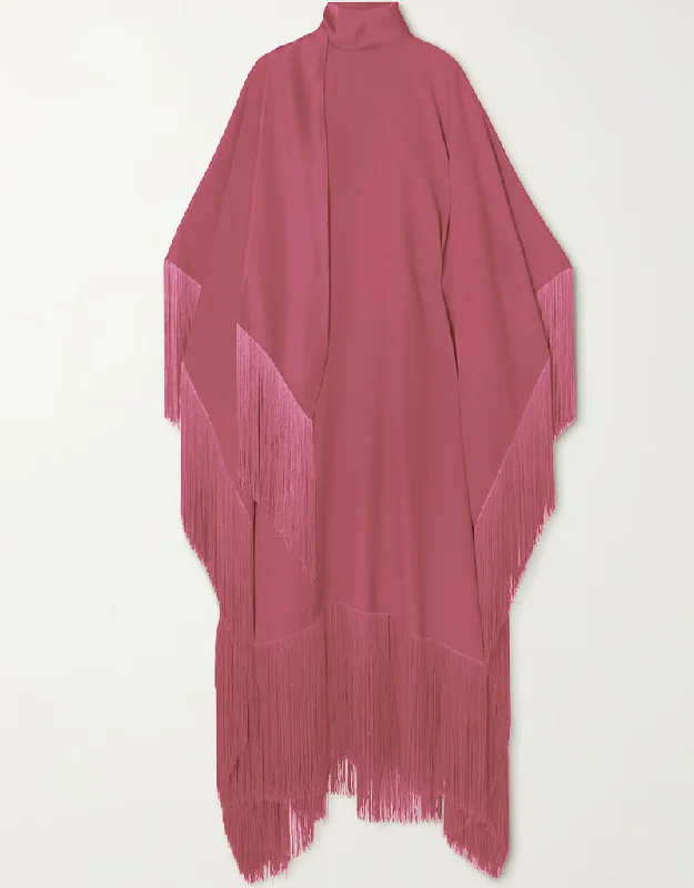 Salmon High Neck Style Fringed Kaftans