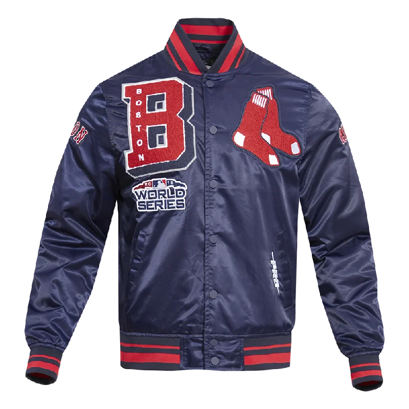 MLB BOSTON RED SOX MASHUP MEN'S RIB SATIN JACKET (MIDNIGHT NAVY)