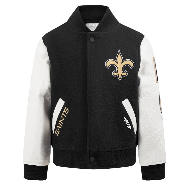 NFL NEW ORLEANS SAINTS CLASSIC BIG BOYS WOOL VARSITY JACKET (BLACK/WHITE)