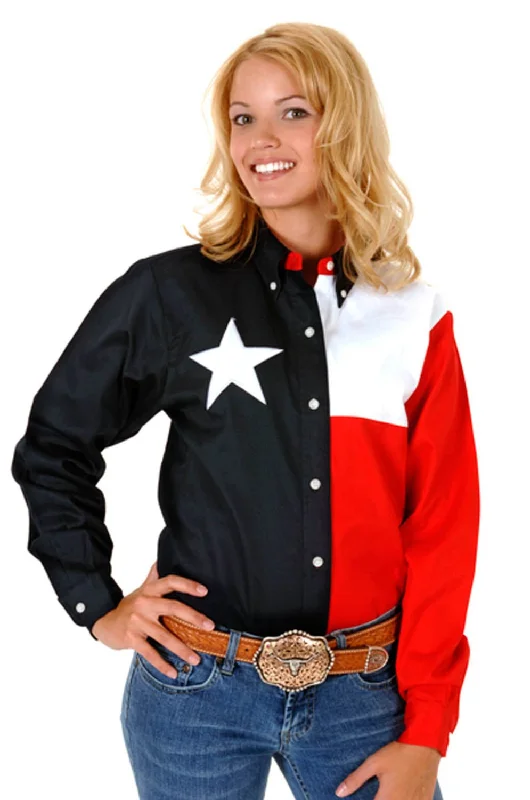 Roper Womens Pieced Texas Flag Navy/Red 100% Cotton Btn L/S Shirt