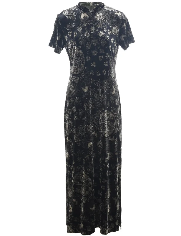 Velvet Black Evening Dress - S