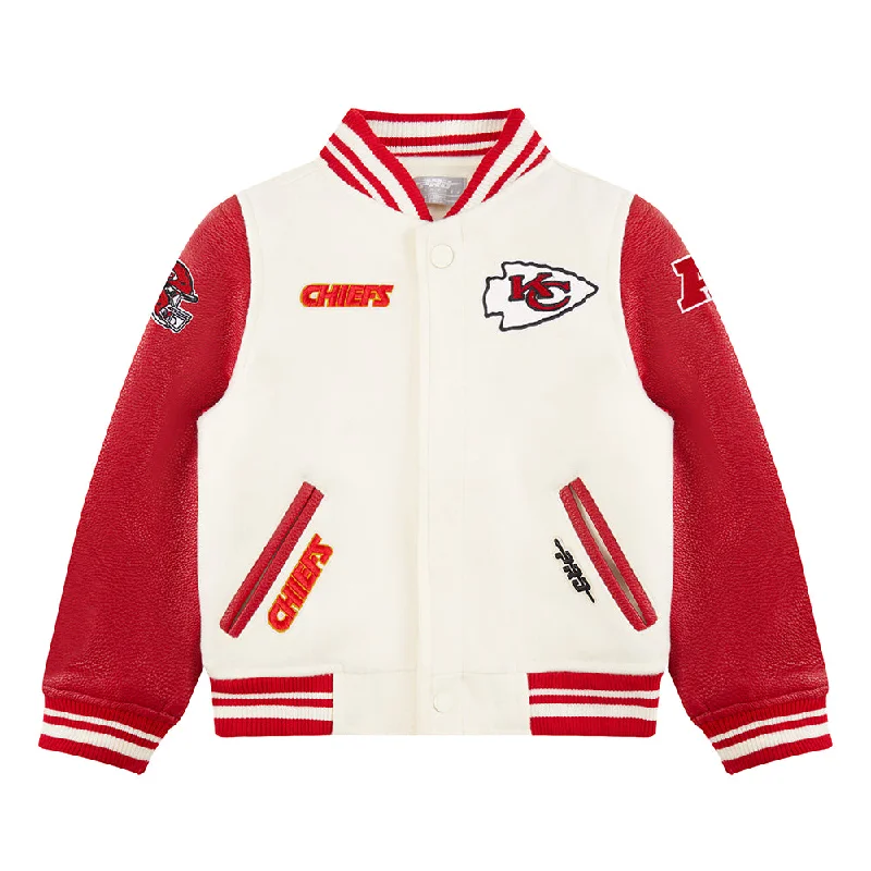 NFL KANSAS CITY CHIEFS RETRO CLASSIC TODDLER BOYS RIB WOOL VARSITY JACKET (EGGSHELL/ RED)