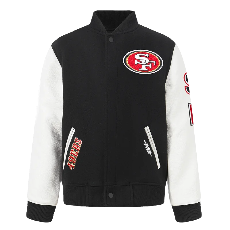 NFL SAN FRANCISCO 49ERS CLASSIC BIG BOYS WOOL VARSITY JACKET (BLACK/WHITE)