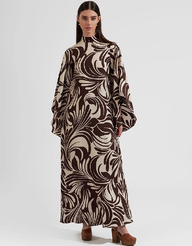 Woody Brown Heavy Designer Heavy Fancy Maxi Dress