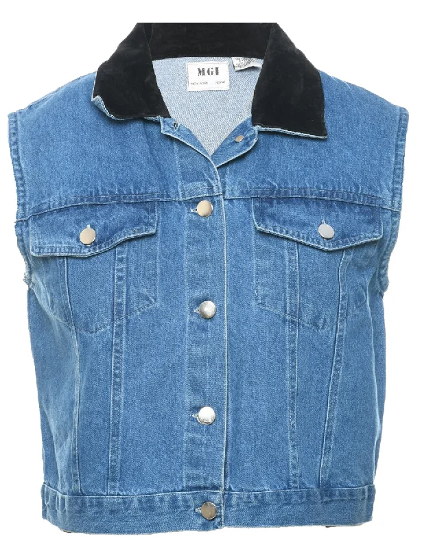 Velvet Collar Denim Jacket Vest - L