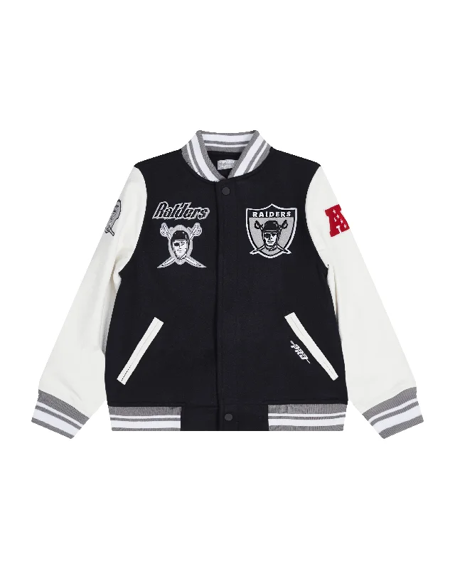 NFL LAS VEGAS RAIDERS RETRO CLASSIC BIG BOYS RIB WOOL VARSITY JACKET (BLACK/GRAY)