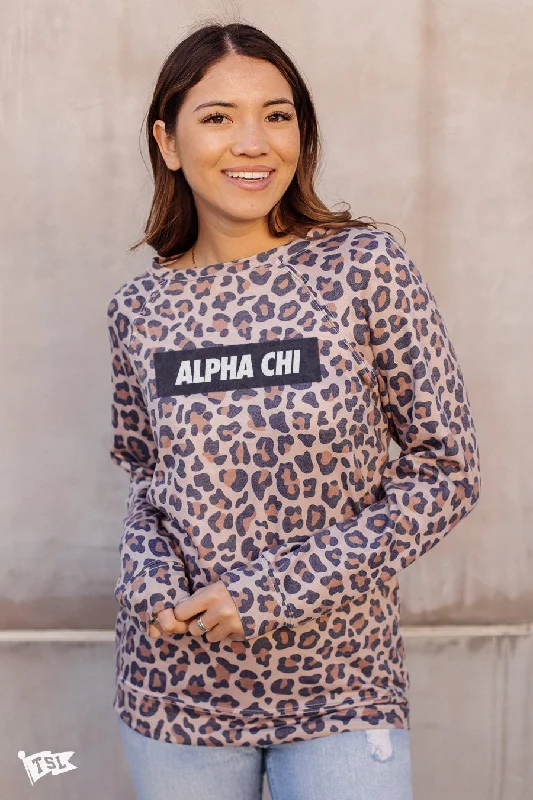 Alpha Chi Omega Leopard Raglan Crewneck