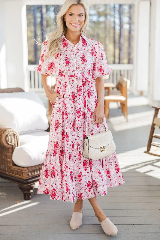 All I Need To Know Red Floral Midi Dress