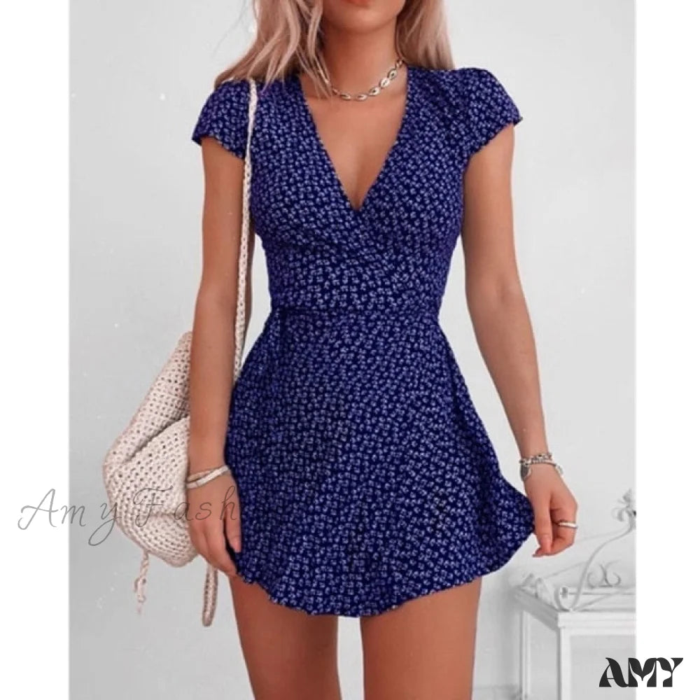 Amy Fashion - Sexy V-neck Ladies High Waist Fashion Dresses