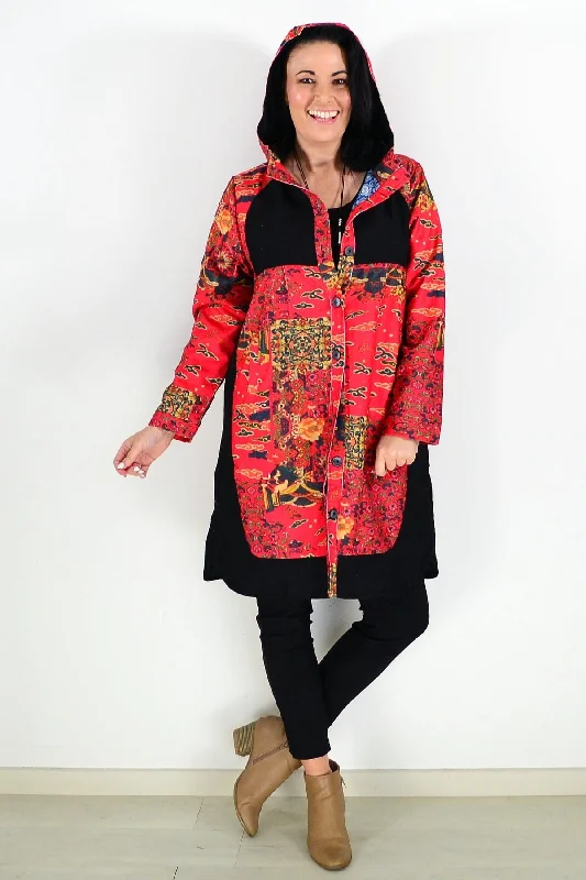 Red Oriental Long Corduroy Jacket