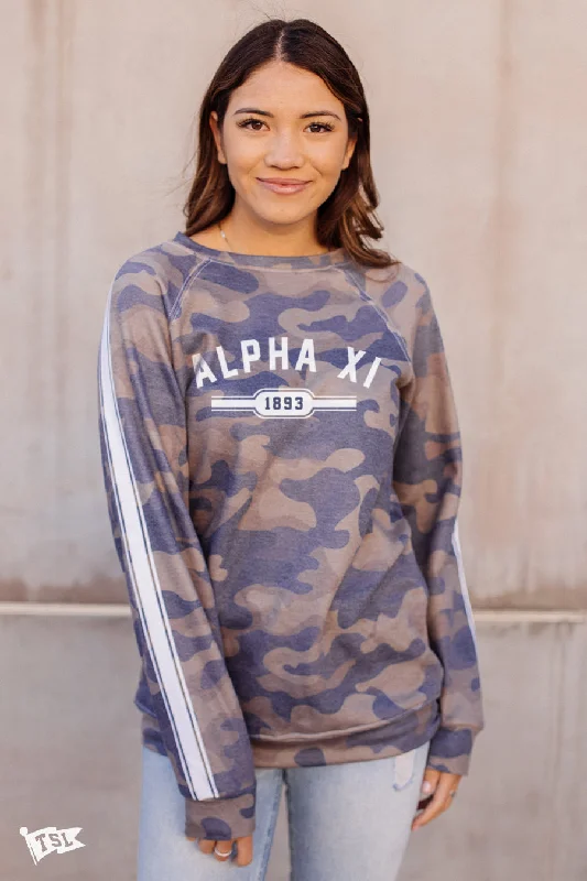 Alpha Xi Delta Camo Raglan Crewneck